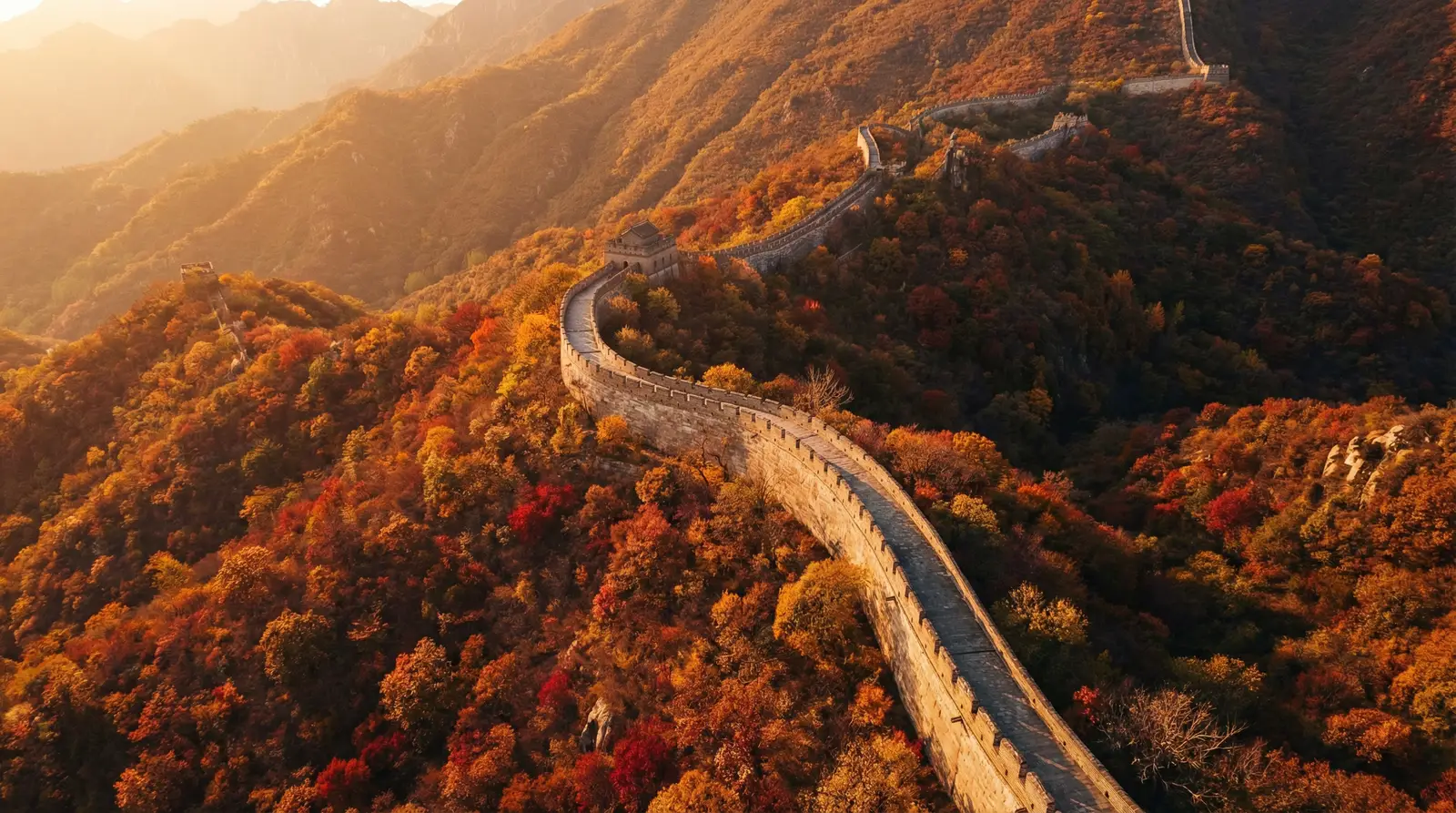 国产视频 秋日长城航拍全景